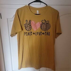 Peace Love Fall Graphic Tee - Mustard and Pink